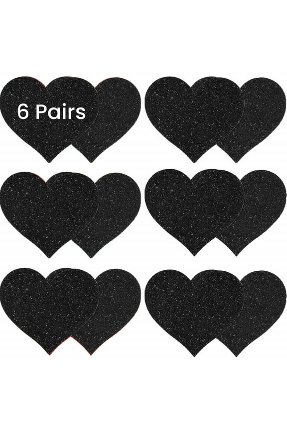 6 Pairs Glitter Nipple Breast Covers Disposable Valentine's Heart Shaped Nipple Stickers Nipple Pasties Bra Petals Covers for Women and Girls, Black