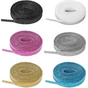 6 Pairs Glitter Shoe Laces Multicolor Elastic Stretchy Shoelaces 43" Metallic Glitter Solid Colors Flat Shoelaces for Sneakers Skate Boots Sport - One Size Fits All