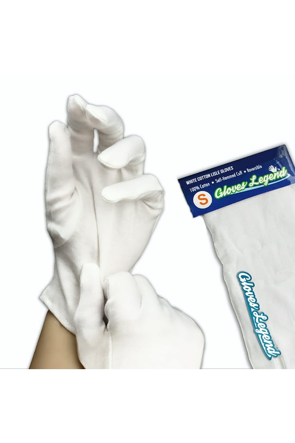 6 Pairs - Gloves Legend 100% Cotton White Moisturizing Inspection Gloves - Women Size Small