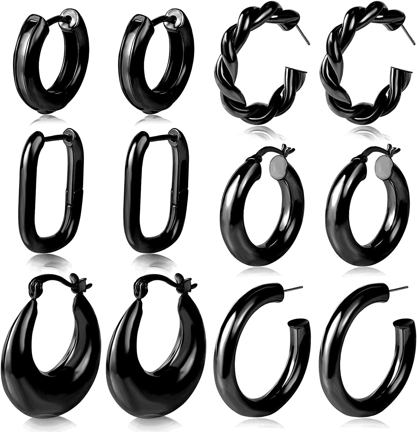 6 Pairs Gold Chunky Hoop Earrings Set for Women Hypoallergenic Thick ...