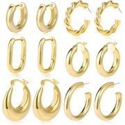 LAIBMFC 6 Pairs Gold Chunky Hoop Earrings Set for Women Hypoallergenic Thick Open Twisted Huggie Hoop Jewelry for Birthday/Christmas Gifts