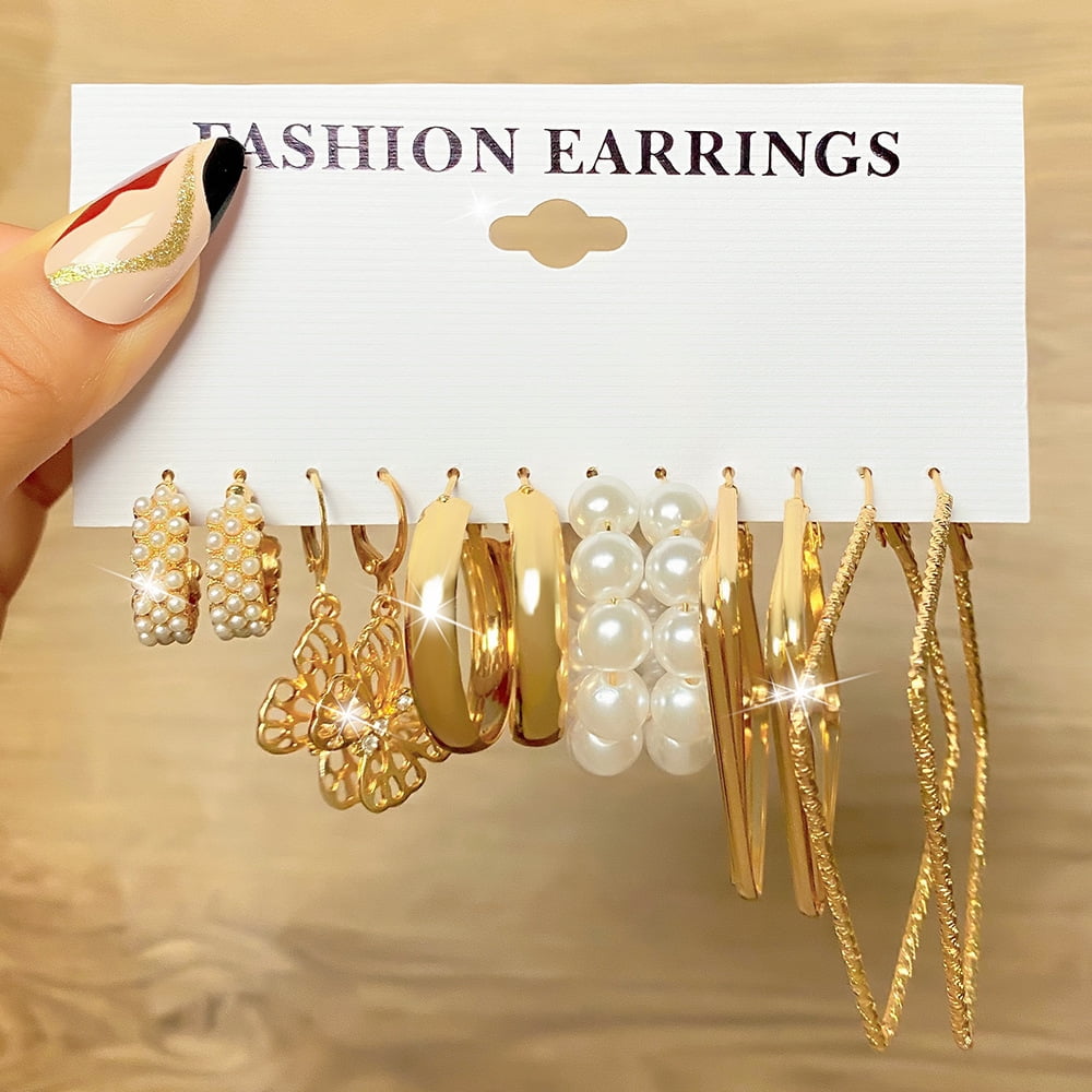 6 Pairs Gold Hoop Earrings for Girls Women Small Big Hoops