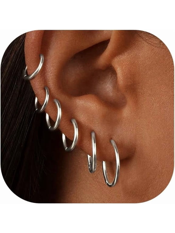 6 Pairs Gold Hoop Earrings for Womem: 14K Gold-plated Lightweight Hypoallergenic, Nickel-Free Lead-Free, Non-Tarnish Cartilage for Multiple Piercings Stack for Jewelry Set
