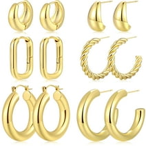 6 Pairs Gold Hoop Earrings for Women Lightweight Thick Twisted Huggie Earring Hypoallergenic Open Chunky Hoops Earring Set Jewelry for Gifts