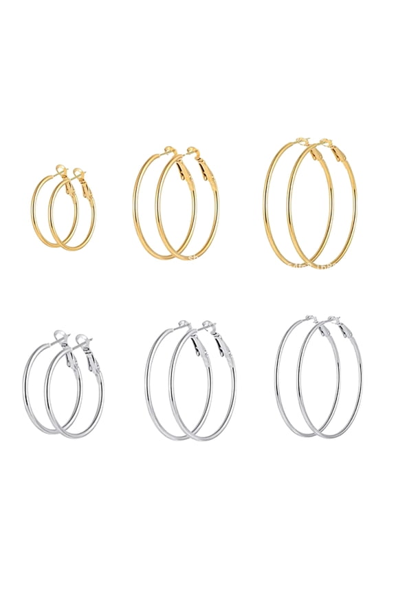 6 Pairs Gold and Silver Hoop Earrings Set for Women, 14K Gold Plated Stainless Steel Hoops, Hypoallergenic Lightweight Earrings, 30mm 40mm 50mm