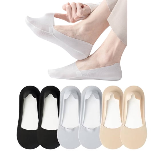 6 Pairs Gray No Show Socks Womens, Nylon Invisible Liner for Flats Loafers