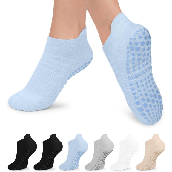 6 Pairs Grip Pilates Socks for Women, Non-slip Yoga Athletic Socks for Barre Ballet Barefoot Workout Hospital