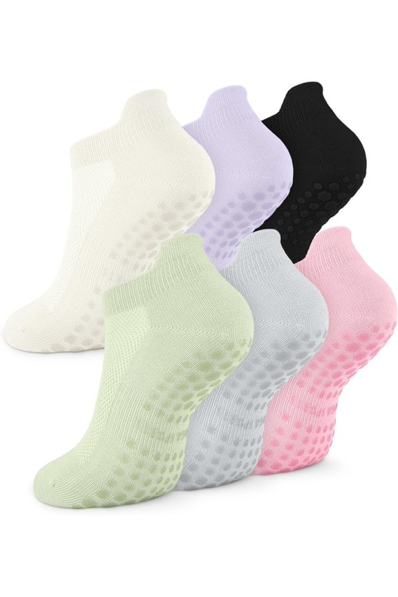 6 Pairs Grip Pilates Socks for Women, Non-slip Yoga Athletic Socks for Barre Ballet Barefoot Workout Hospital