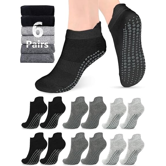 6 Pairs Grip Socks for Women Men, Non Slip Pilates & Yoga Socks with Grips for Barre, Hospital & Home Cozy Support for Confident Barefoot Movement