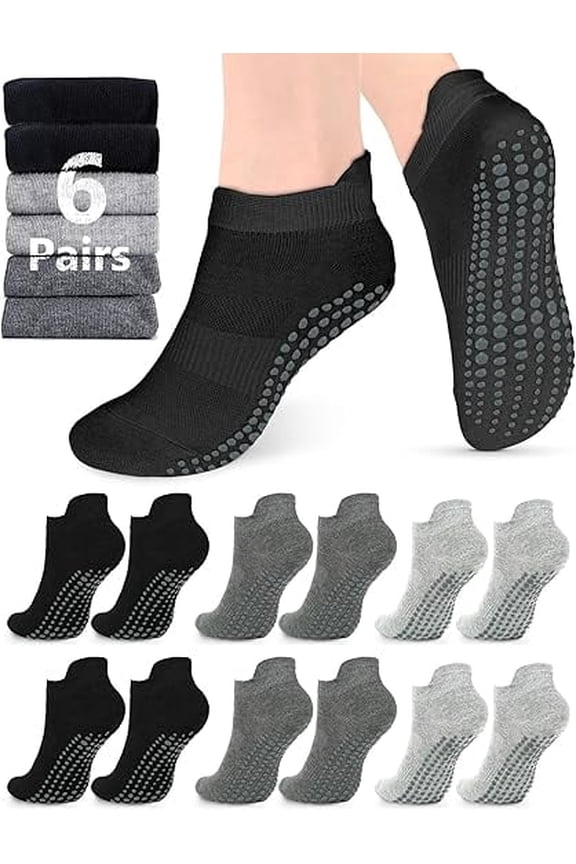 6 Pairs Grip Socks for Women Men, Non Slip Pilates & Yoga Socks with Grips for Barre, Hospital & Home Cozy Support for Confident Barefoot Movement