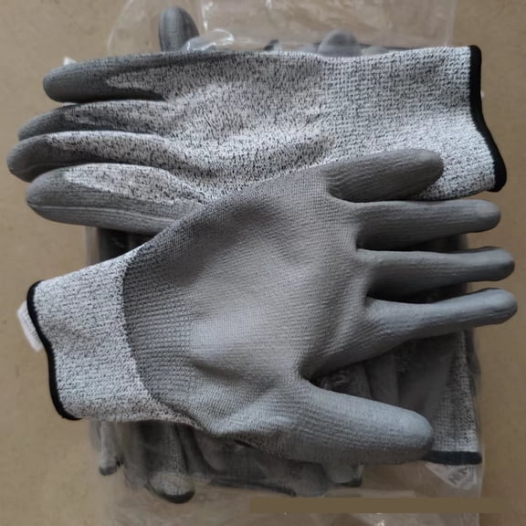 6 Pairs HPPE Anti-Cut Resistance Glove with PU on Palm Cut-Proof Safety Gloves