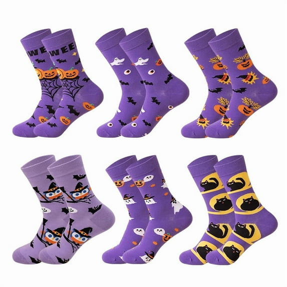 6 Pairs Halloween Socks Spooky Funny Pumpkin Ghost Crew Socks for Party Unisex