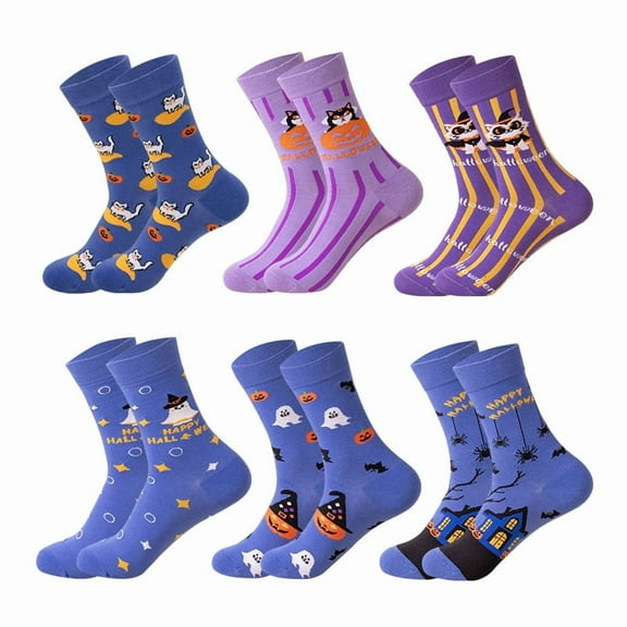 6 Pairs Halloween Socks Spooky Funny Pumpkin Ghost Crew Socks for Party Unisex
