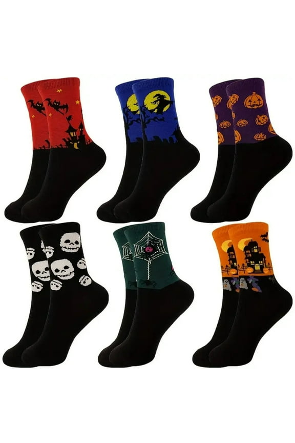 6 Pairs Halloween Socks Women Novelty Pumpkin Ghost Socks Cotton Spooky Horror Socks Fall Stocking Halloween Gifts for Adult