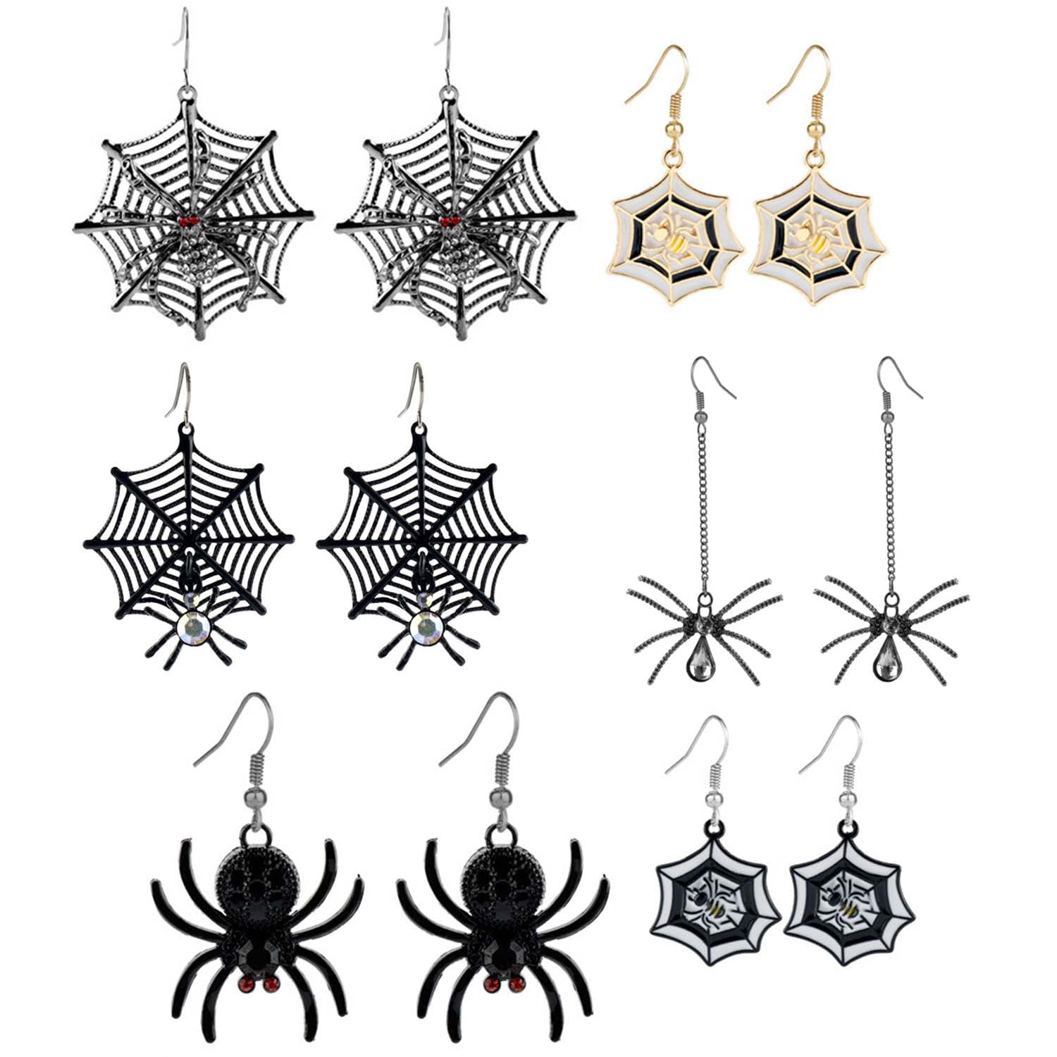 6 Pairs Halloween Stud Earrings Sets Bat Cat Stud Set Spider 