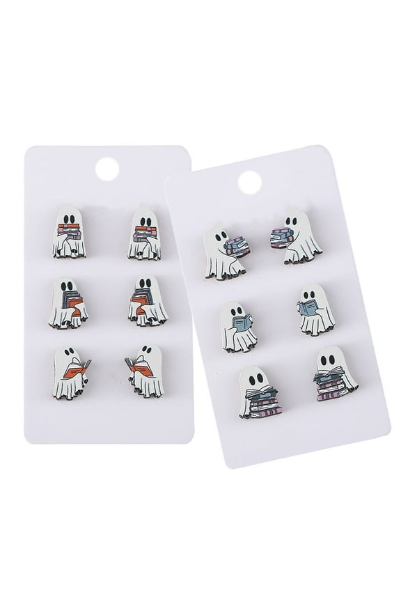 6 Pairs Halloween Themed Earrings Scary Specter Shaped Ear Studs Holiday Costume Accessories Stylish Party Jewelry