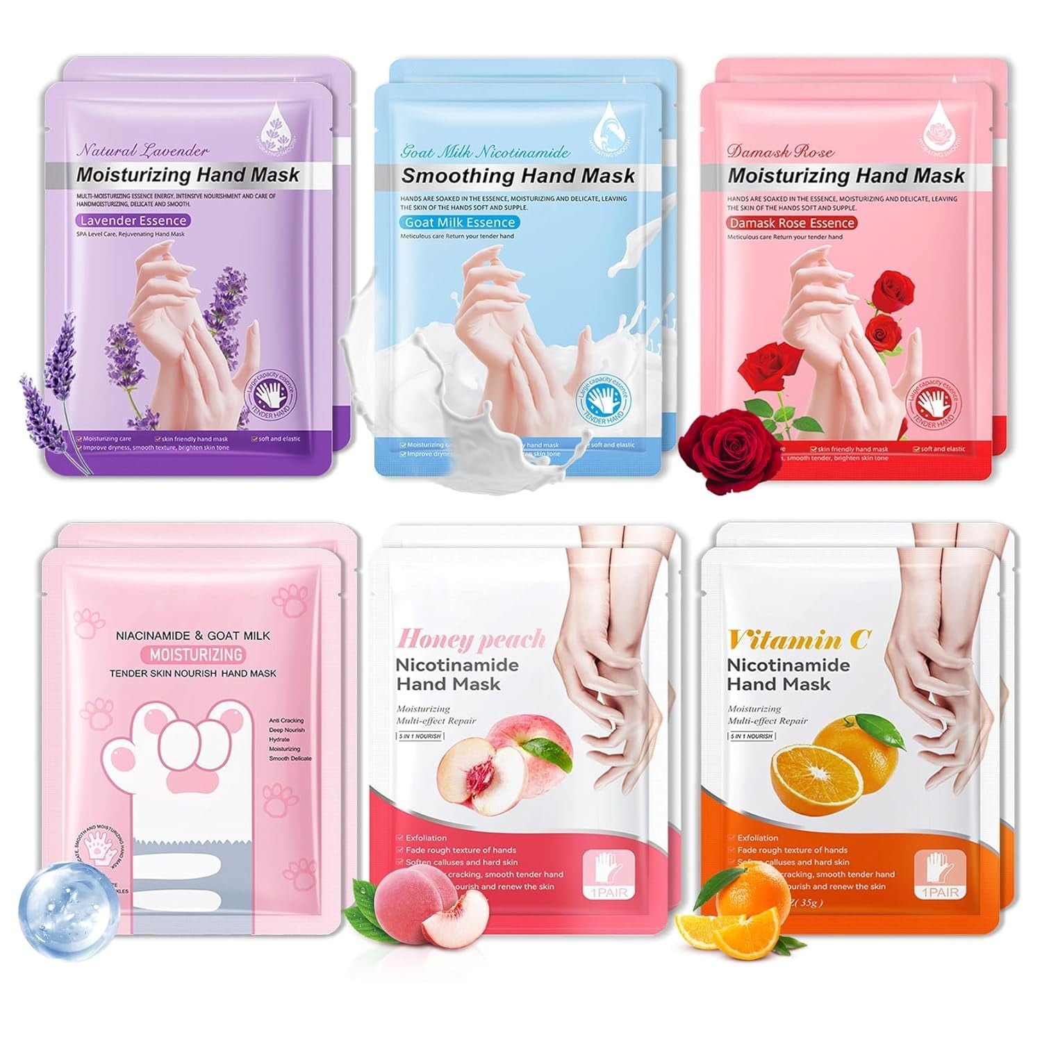 6 Pairs Hand Mask for Dry Cracked Hands,Nourishing Moisturizing Gloves ...