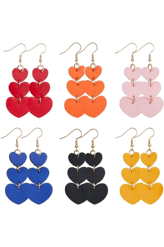 6 Pairs Heart Dangle Earrings Leather Heart Drop Earrings Cute Love Red Heart Earrings Pink Heart Earrings Romantic Love Earrings Valentine Day