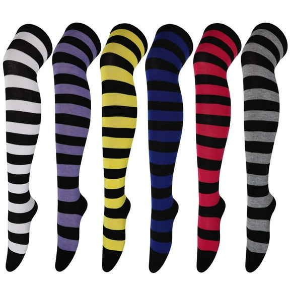 6 Pairs High Thigh Socks Striped Over Knee Thin Tights Long Stocking for Women Leg Warmer