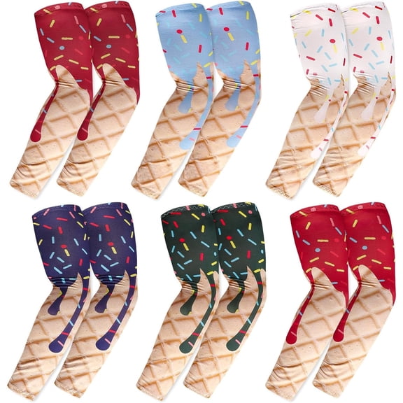 6 Pairs Ice Cream Arm Sleeve, Milk Silk Compression Baseball Arm Sleeve Sun Protection Cooling for Baseball Football Basketball Men Women