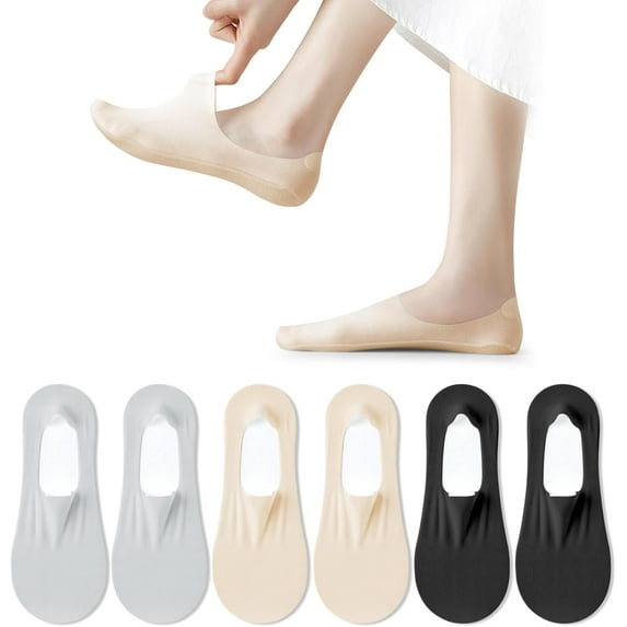 6 Pairs Ice Silk No Show Socks for Women, Invisible Ultra Low Cut Liner Breathable Non-Slip Socks for Flats Loafers