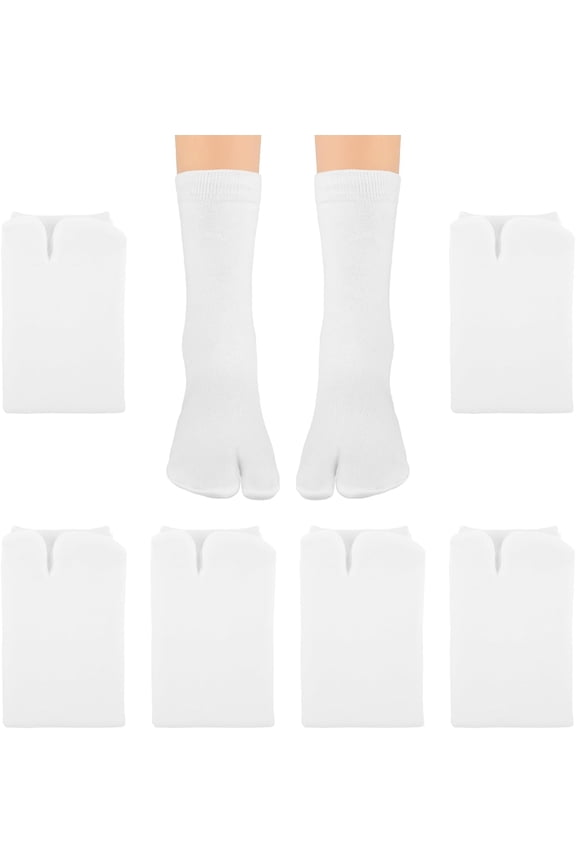 6 Pairs Japan Tabi Socks, Elastic Split 2 Toe Sandals Ninja Slipper Cotton Socks White