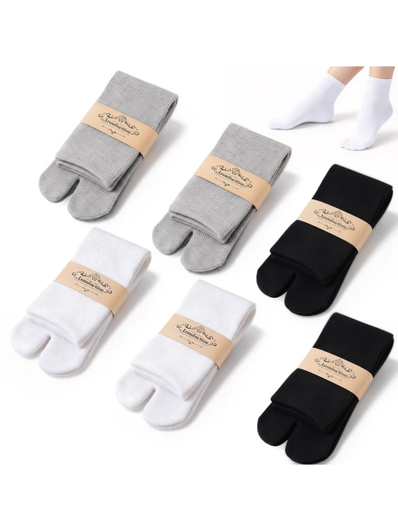 6 Pairs Japanese Split-Toe Tabi Socks for Flip Flop Sandals & Geta, for Men & Women