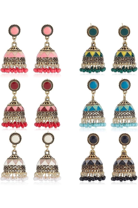 6 Pairs Jhumkas Indian Earrings Vintage Indian Earrings