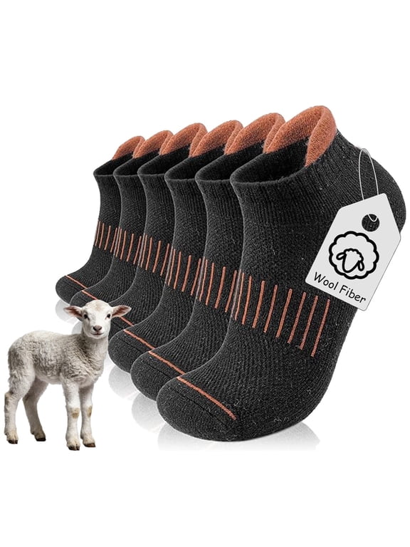 6 Pairs KACIIXAA Merino Wool Compression Support Ankle Running Hiking Socks for Men Women, Soft Thick Cushion Tab Socks
