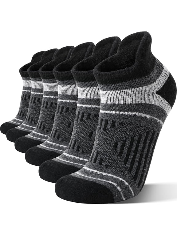 6 Pairs KACIIXAA Merino Wool Compression Support Ankle Running Hiking Socks for Men Women, Soft Thick Cushion Tab Socks