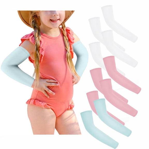 6 Pairs Kids Arm Sleeves Summer Anti-Slip Sun Protection Sleeve Arm Rash Guards Volleyball Running Cycling