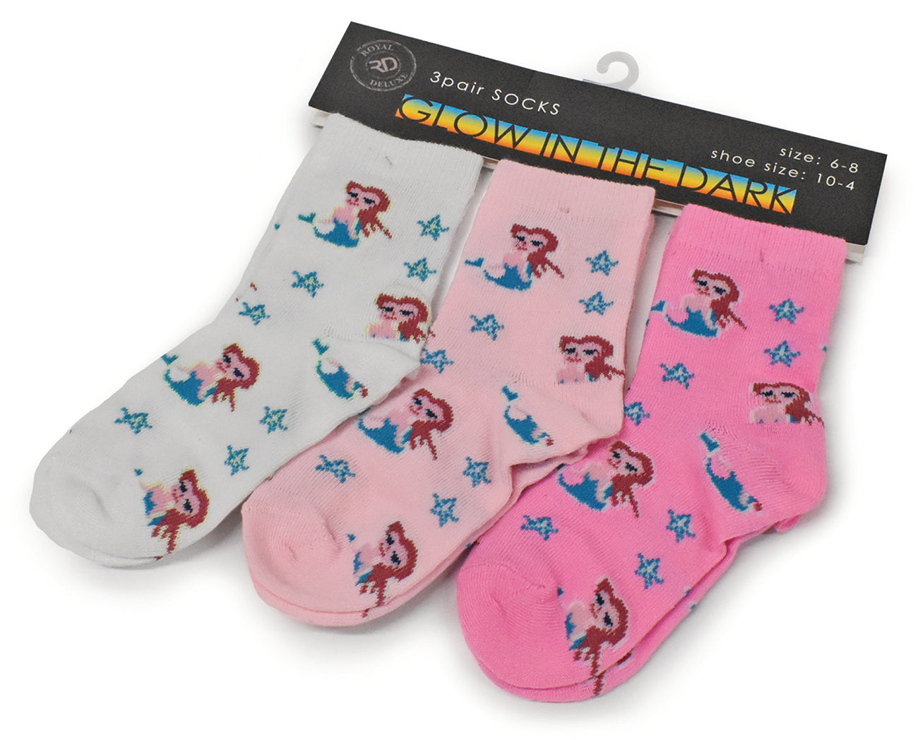 6Pairs Kids Glow in the Dark Socks, Mermaid