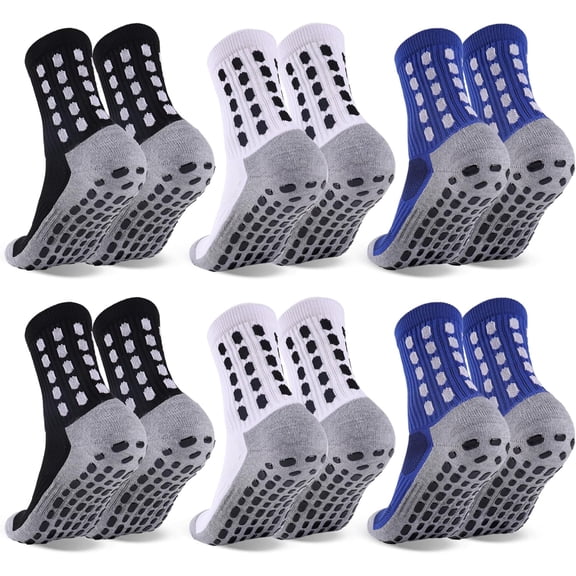6 Pairs Kids Grip Soccer Socks Cushioned Non Slip Football Athletic Sports Socks for Boys Girls