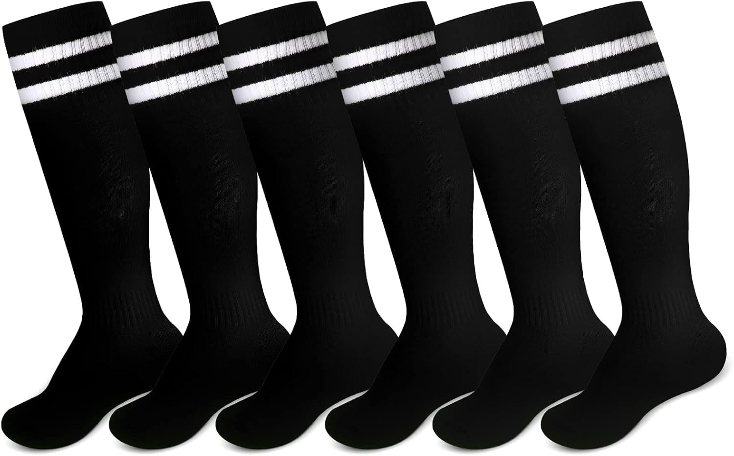 6 Pairs Kids Toddler Soccer Socks Youth Stripes Football Socks Christmas Gift for Boys Girls 4-14 Years Old