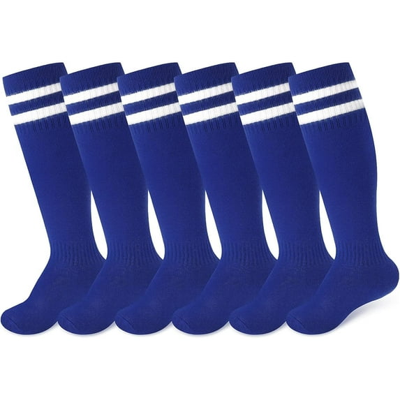 6 Pairs Kids Toddler Soccer Socks Youth Stripes Football Socks Christmas Gift for Boys Girls 4-14 Years Old