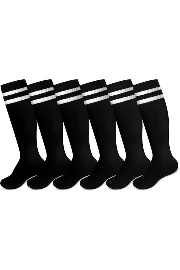 6 Pairs Kids Toddler Soccer Socks Youth Stripes Football Socks Christmas Gift for Boys Girls 4-14 Years Old