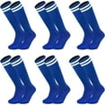 thumbnail image 1 of 6 Pairs Kids Youth Soccer Socks Solid Striped Knee High Tube Football Sports Socks for Boys Girls 6-12 Years Old (Blue), 1 of 5