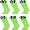 thumbnail image 1 of 6 Pairs Kids Youth Soccer Socks Solid Striped Knee High Tube Football Sports Socks for Boys Girls 6-12 Years Old (Neon Green), 1 of 5