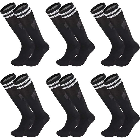 6 Pairs Kids Youth Soccer Socks Solid Striped Knee High Tube Football Sports Socks for Boys Girls 6-12 Years Old(Red)