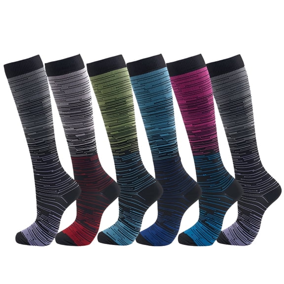 6-Pairs Knee-High Compression Socks for Women and Men, Stretch Support Socks for Sports, Travel and Everyday Wear, L/XL