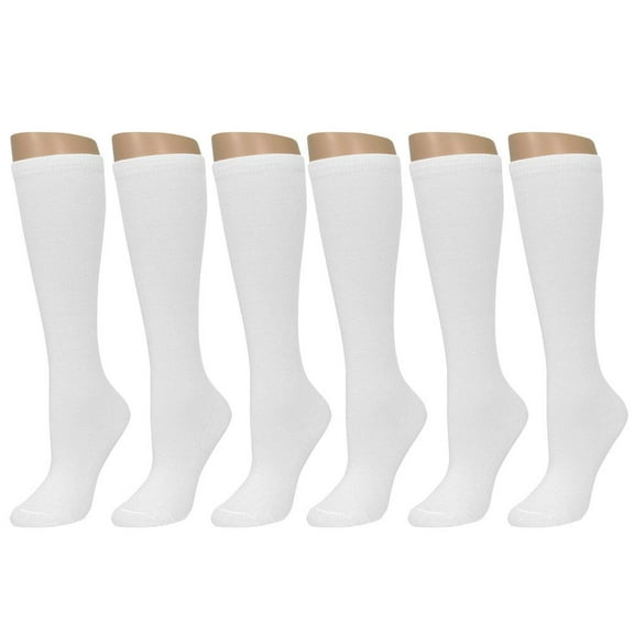 6 Pairs Knee High Uniform Socks School Soccer Tube White Size 9-11 Women Girl