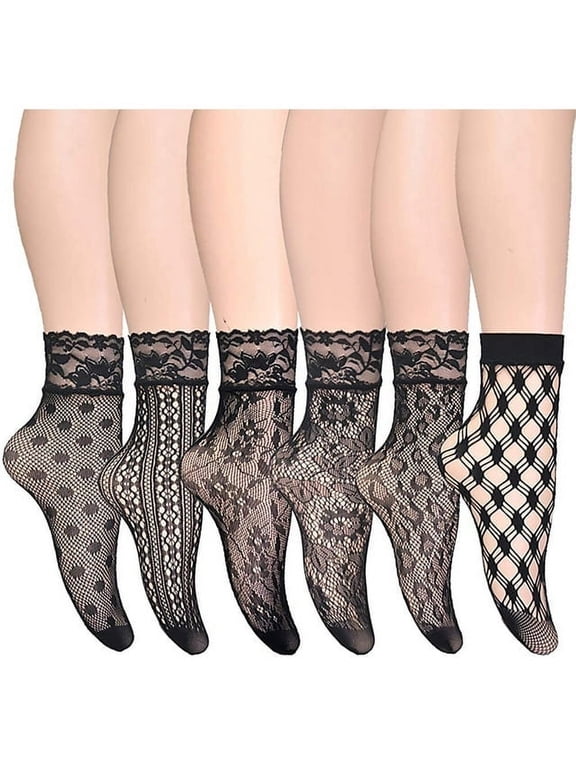 6 Pairs Lace Fishnet Ankle Socks Dress Socks for Women