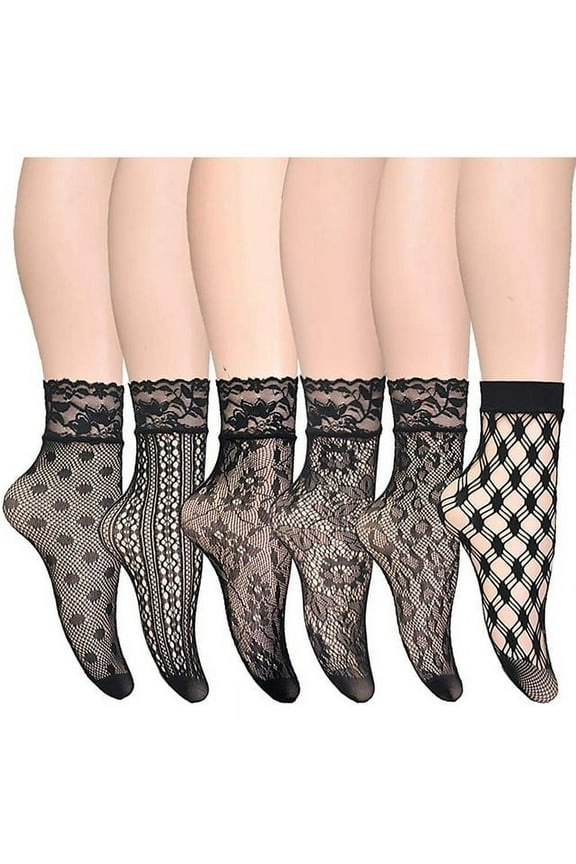 6 Pairs Lace Fishnet Ankle Socks Dress Socks for Women