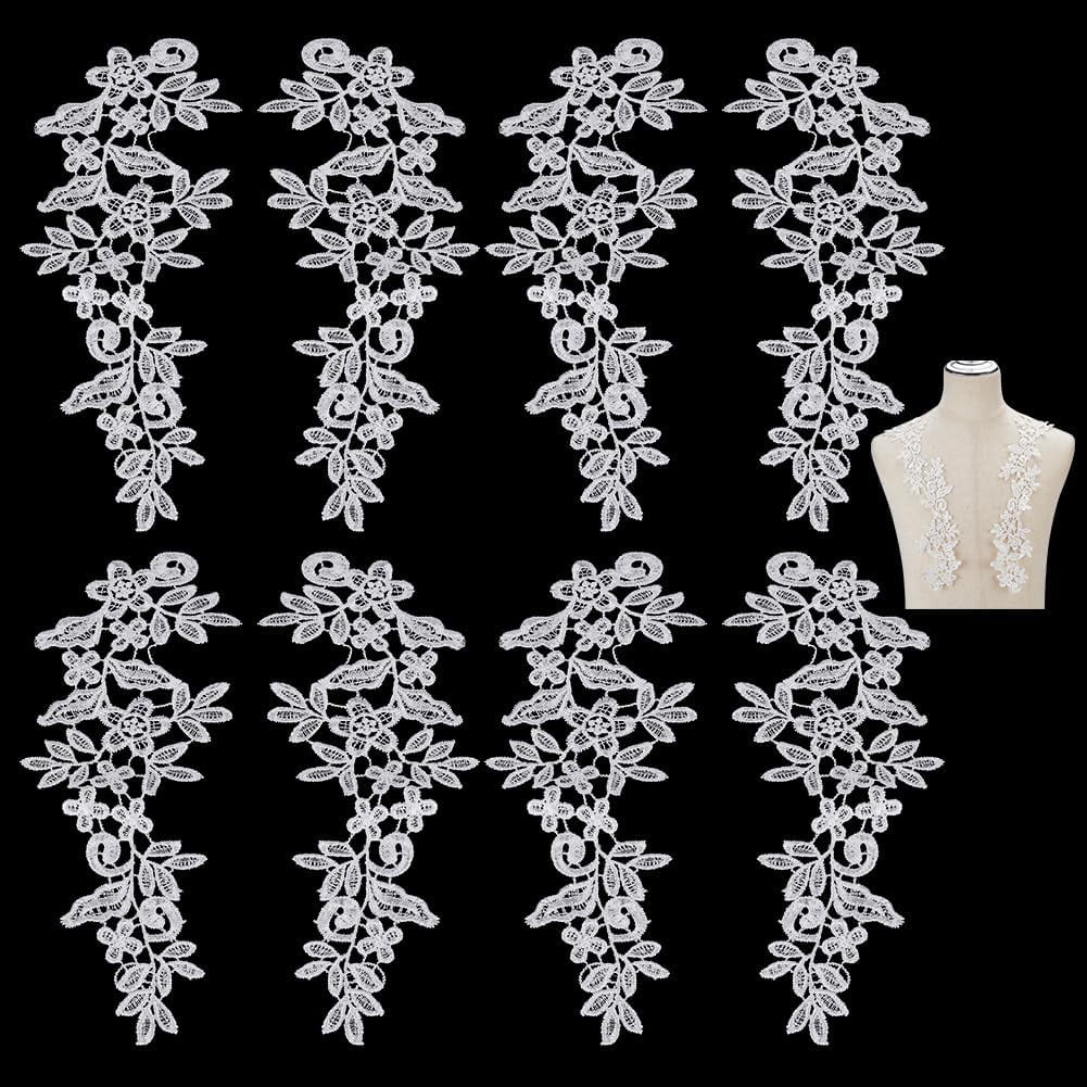 6 Pairs Lace Flower Embroidery Appliques White 3D Appliques Patches
