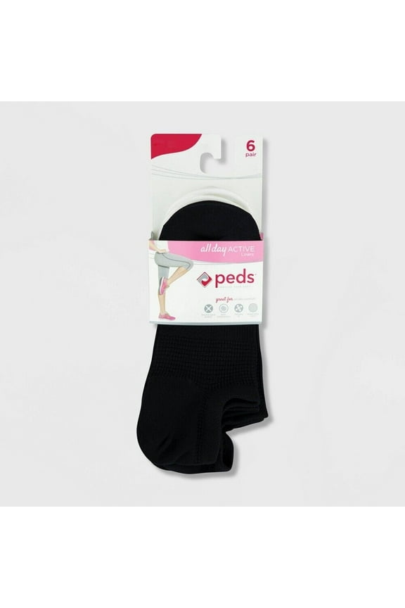 6 Pairs Ladies Peds ALL DAY ACTIVE Liners  ~ Extend Size 8-12