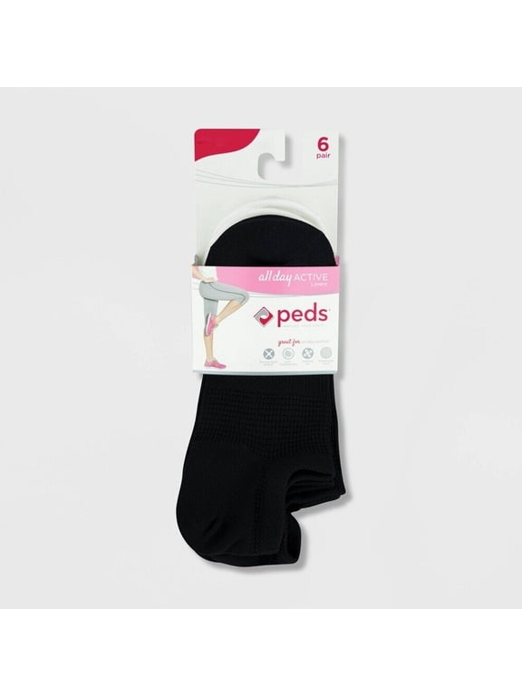 6 Pairs Ladies Peds ALL DAY ACTIVE Liners ~ Extend Size 8-12