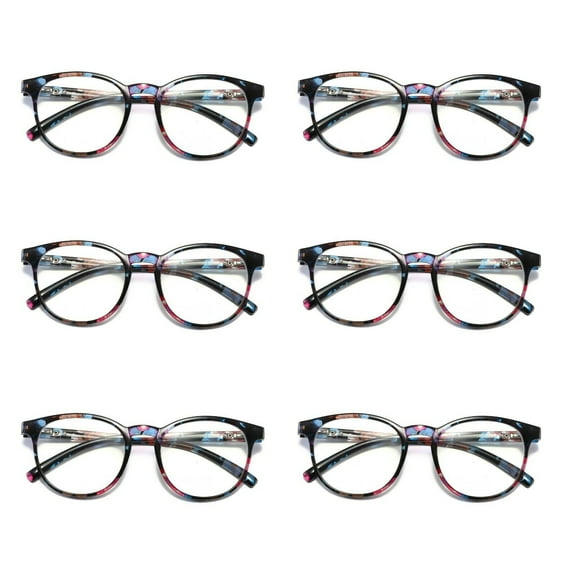 6 Pairs Ladies Womens Round Big Frame Blue Light Blocking Reading Glasses Spring Hinge Readers +0.75