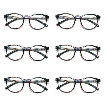 6 Pairs Ladies Womens Round Big Frame Blue Light Blocking Reading Glasses Spring Hinge Readers +1.75