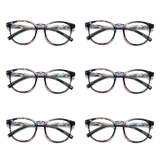 6 Pairs Ladies Womens Round Big Frame Blue Light Blocking Reading Glasses Spring Hinge Readers +2.25