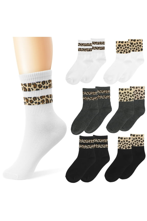 6 Pairs Leopard Accessories Leopard Print Socks Women's 27.00X9.50X0.80CM